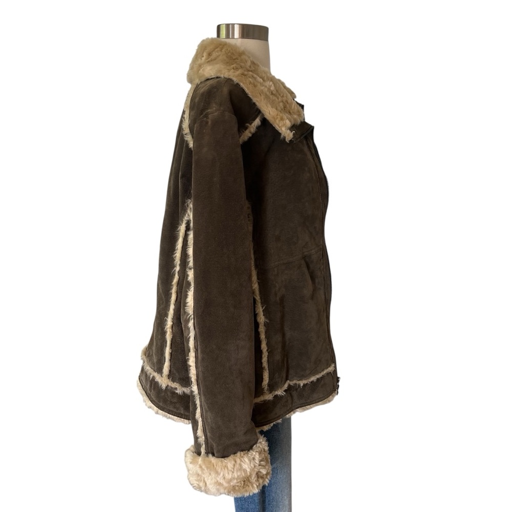 Wilsons Leather 100% leather suede coat faux fur trim brown olive XL - Picture 4 of 16